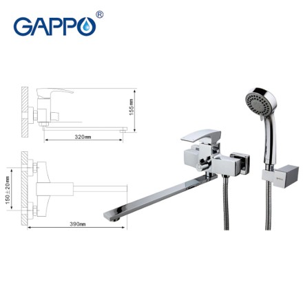 Смеситель для ванны Gappo G07 G2207 универсальный Хром