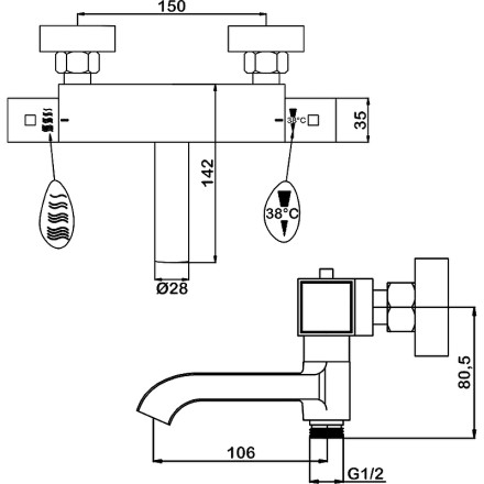 Смеситель для ванны Swedbe Mercury 9062B с термостатом Черный матовый