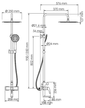 Душевая система WasserKRAFT Sauer A17101 Золото