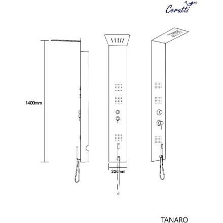 Душевая панель Cerutti SPA Tanaro S CT8992 с гидромассажем Серебро глянец