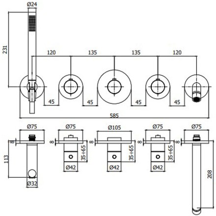 Смеситель для ванны Paffoni Modular Box MDE001CR с термостатом Хром