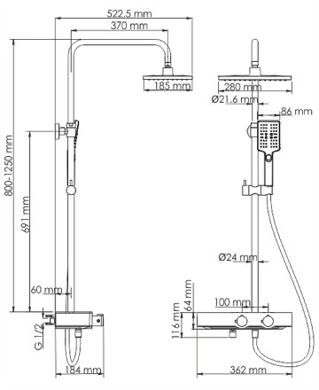 Душевая система WasserKRAFT Thermo A11301 с термостатом Хром